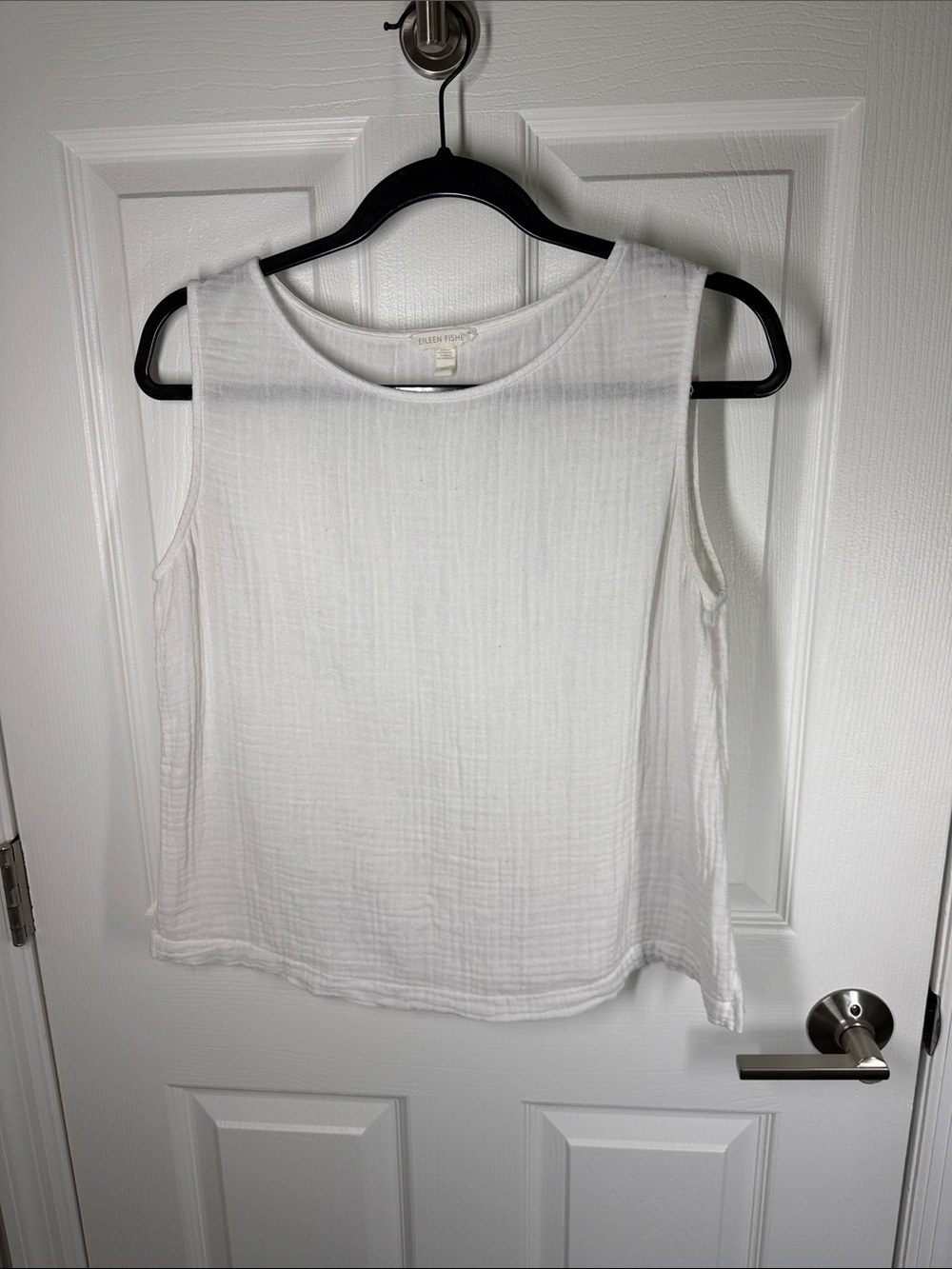 Eileen Fisher white gauzy organic cotton crewneck crop tank size small